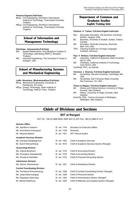 2005 Graduate Catalog and 2004 Annual R & D Report - Sirindhorn ...