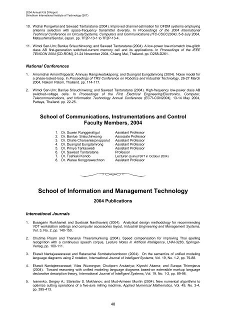 2005 Graduate Catalog and 2004 Annual R & D Report - Sirindhorn ...