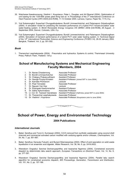 2005 Graduate Catalog and 2004 Annual R & D Report - Sirindhorn ...