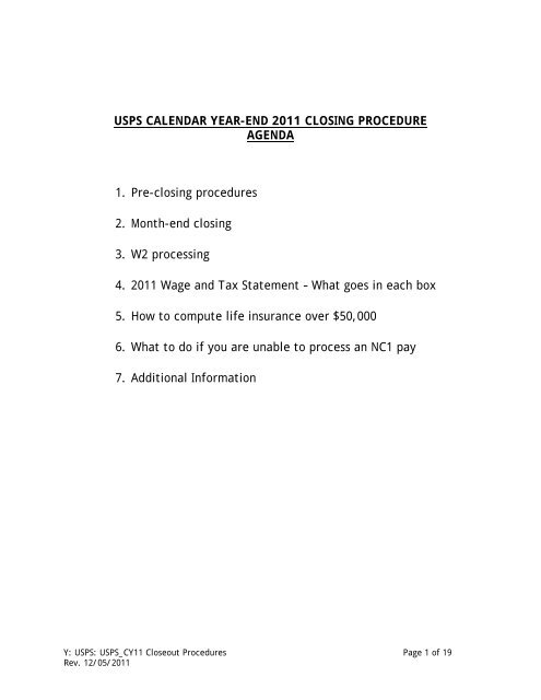USPS CALENDAR YEAR-END CLOSING PROCEDURE ... - Swoca