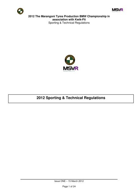 2012 Sporting & Technical Regulations - MotorSport Vision Racing