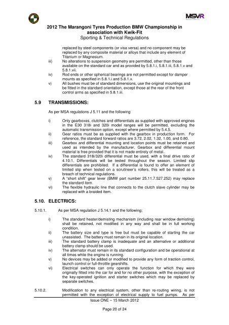 2012 Sporting & Technical Regulations - MotorSport Vision Racing