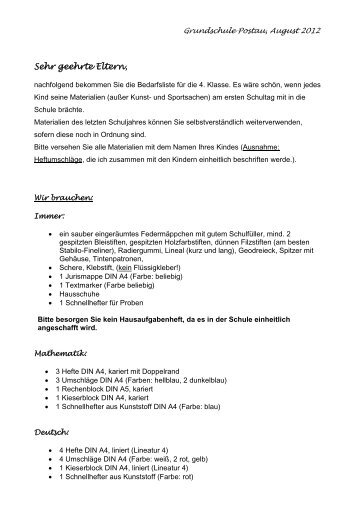Bedarfsliste 4.Klasse.pdf - Grundschule Postau