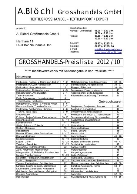 A.blöchl Grosshandels Gmbh Grosshandels-Preisliste 2012 / 10