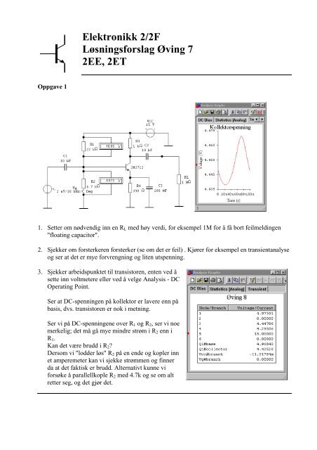 Elektronikk 2/2F Løsningsforslag Øving 7 2EE, 2ET
