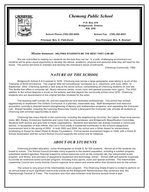 Profile of Chemong Public School - Kawartha Pine Ridge District ...