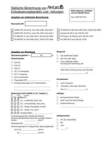 Statische Berechnung von EntwÃ¤sserungskanÃ¤len und ... - Pipelife