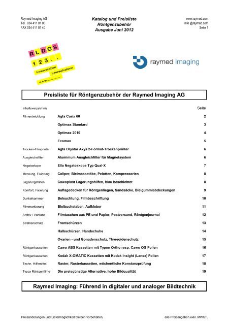 Preisliste für Röntgenzubehör der Raymed Imaging AG Raymed ...