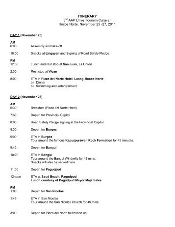 ITINERARY 3 AAP Drive Tourism Caravan Ilocos Norte, November 25