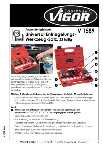V1589 Universal Entriegelungs-Werkzeug-Satz - Vigor Equipment
