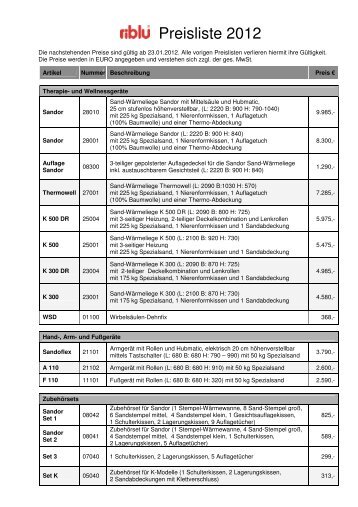 Preisliste 2012-01