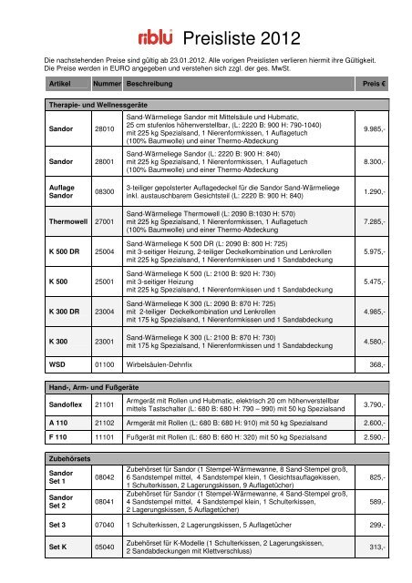 Preisliste 2012-01