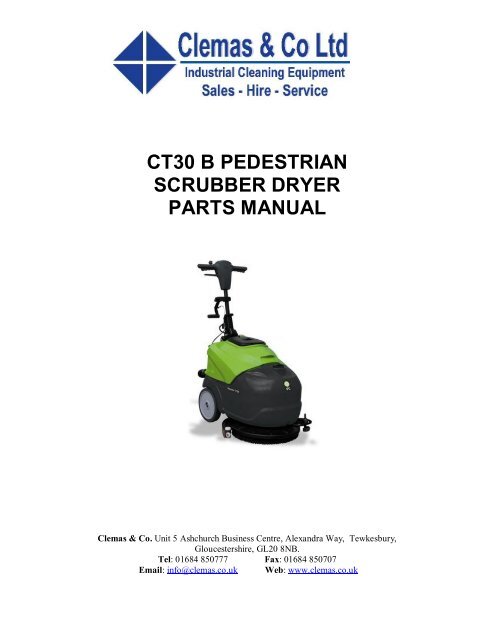 ct30 b pedestrian scrubber dryer parts manual - Clemas & Co Ltd