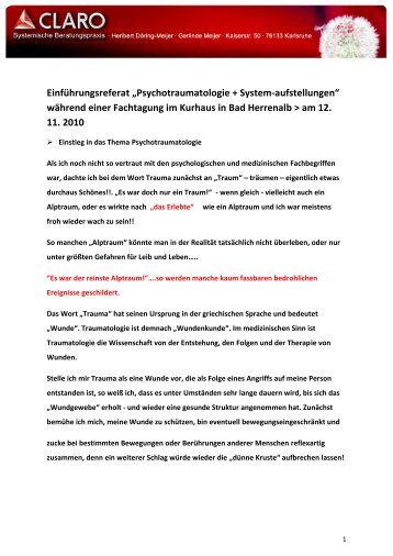 Einführungsreferat „Psychotraumatologie + System-aufstellungen ...