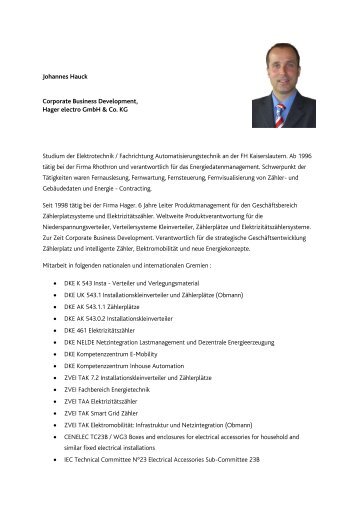 Johannes Hauck Corporate Business Development, Hager electro ...