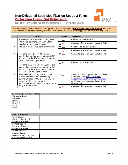 Non-Delegated Loan Modification Request Form Performing Loans