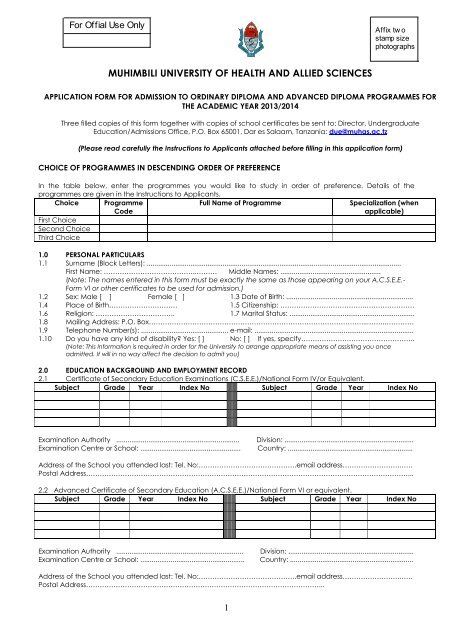 Application Form - Muhimbili University of Health and Allied Sciences