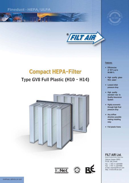 Compact HEPA Filter TYPE GV8 Full Plastic H10-H14 - tebaf
