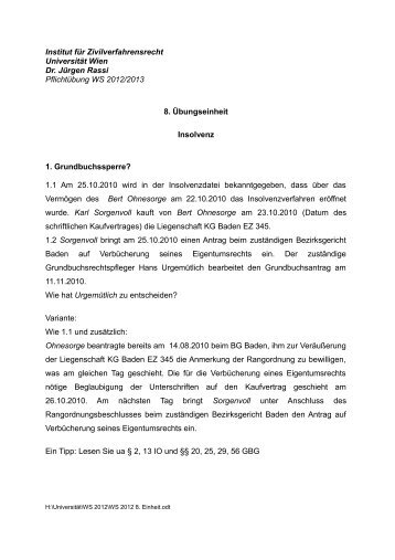 Institut fÃ¼r Zivilverfahrensrecht UniversitÃ¤t Wien Dr. JÃ¼rgen Rassi ...