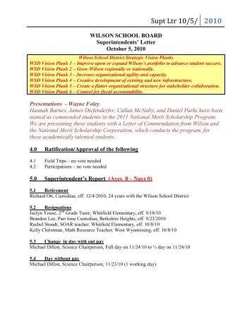 Board Agenda 00/00 - Wilson School District - WilsonSD.org