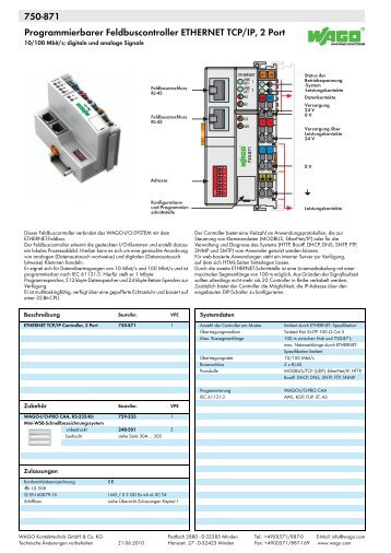 750-871; ETHERNET TCP/IP Controller 2 Port - Wago