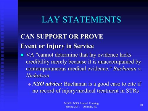 LAY STATEMENTS - Military Order of the Purple Heart