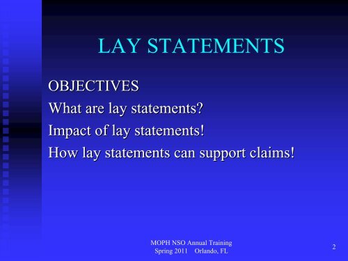 LAY STATEMENTS - Military Order of the Purple Heart