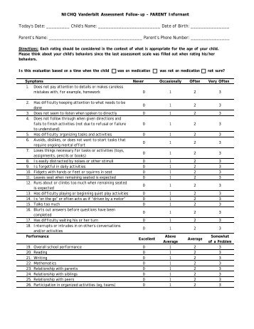 ADHD Assessment Follow-up Parent - Memorial Medical Group