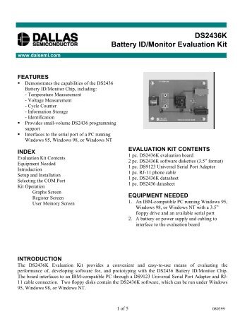 DS2436K Battery ID/Monitor Evaluation Kit - Maxim