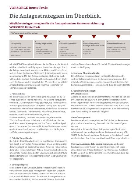VORSORGE Rente Fonds - Anbieter