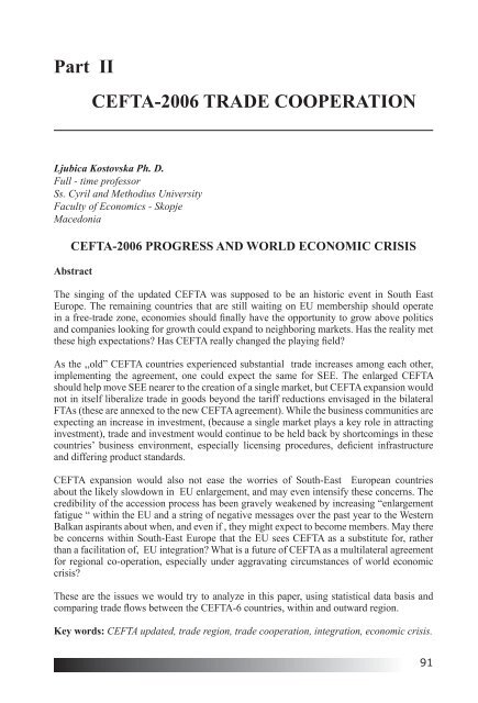 REGIONAL COOPERATION AND ECONOMIC INTEGRATION