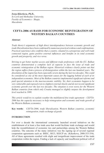 REGIONAL COOPERATION AND ECONOMIC INTEGRATION