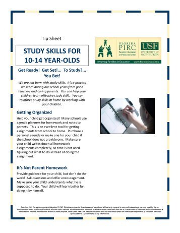 Study Skills for 10-14 Year Olds - Florida Parental Information and ...