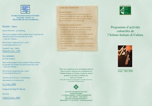 Programme d'activités culturelles de l'Istituto Italiano di Cultura