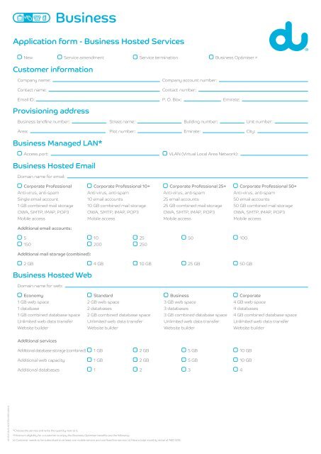 Application form â€“ Business Hosted Services - Du
