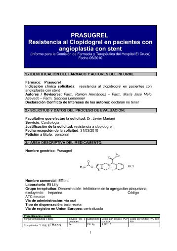 informe-prasugrel - Farmacia HEC - Hospital El Cruce
