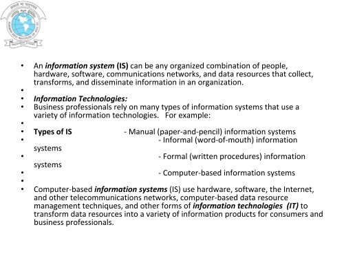 Meaning and Role of Information Systems