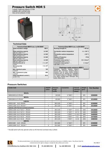 Pressure Switches - Ross Brown Sales