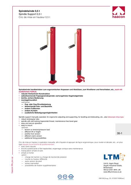 Spindelwinde 0,5 t Spindle Support 0,5 - Lift Turn Move Ltd