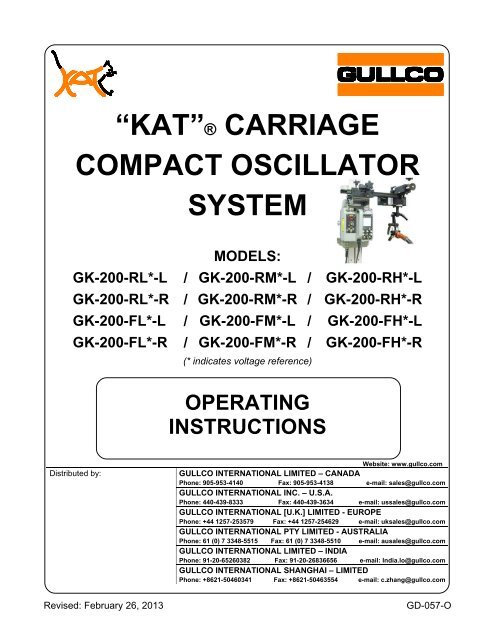 âkatâÂ® carriage compact oscillator system - All Categories On Gullco ...