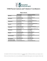 YISD Parent Liaisons and Volunteer Coordinators - Ysleta ...