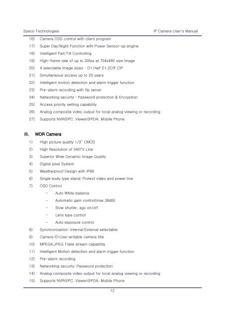 IP Camera User's Manual - Speco Technologies