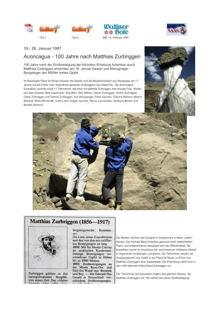 Aconcagua - 100 Jahre nach Matthias Zurbriggen - SAC SAAS