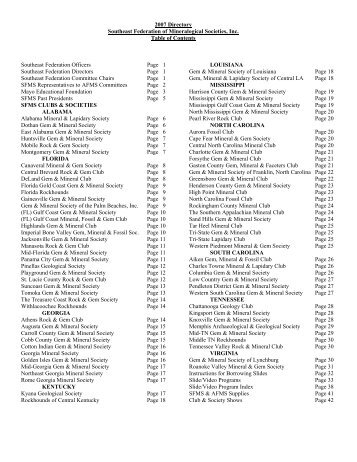 2007 Directory Southeast Federation of Mineralogical Societies, Inc ...