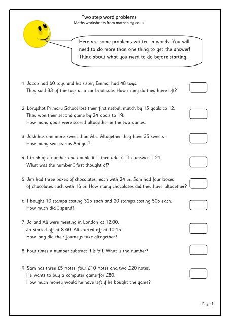 Two Step Word Problems Here Are Some Problems ... - Maths Blog