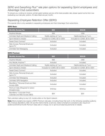 sero and everything plussm rate plan options for separating sprint