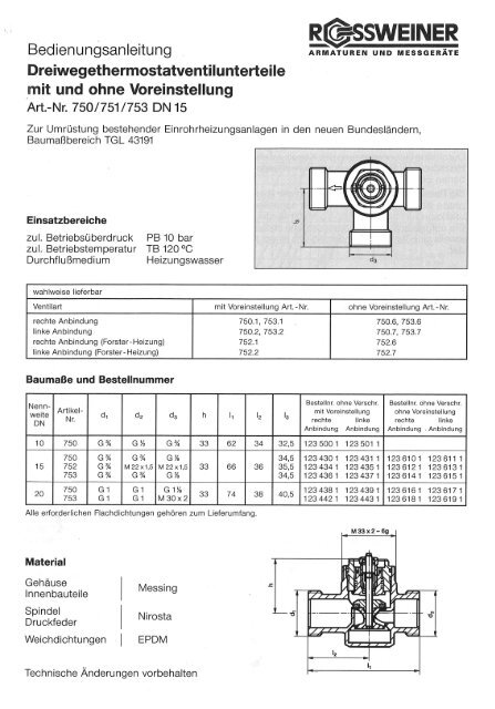 Bedienungsanleitung Dreiwegeventil DN15 (3,14 MB) - Rossweiner
