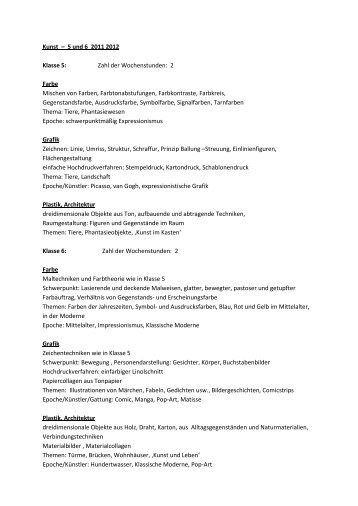 Curriculum für das Fach Kunst in den Klassen 5 - Ritzefeld ...