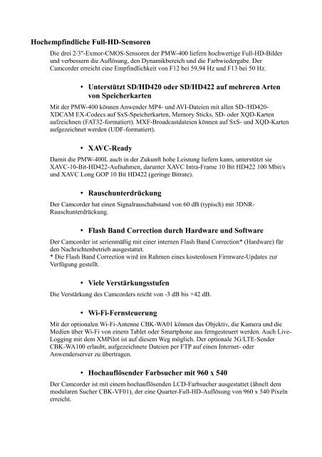 PMW-400 PDF-Produktinfo XDCAM-Camcorder mit drei 2/3 - Fink ...
