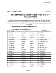 pre service selected candidates -2010/2011 academic year - KMTC